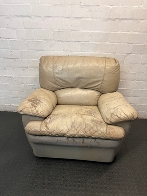 Beige Leather Recliner Armchair — Damaged Leather with Peeling and Tears