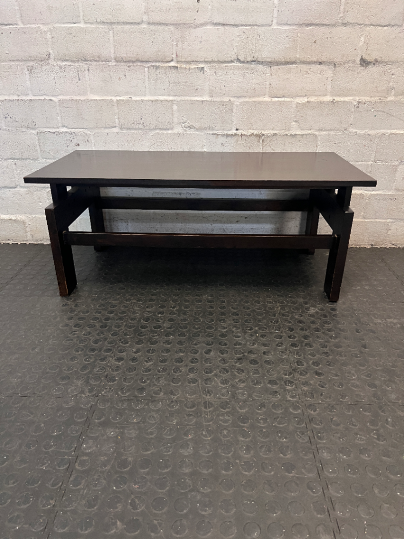 Dark Wood Rectangular Coffee Table — Fair Condition with Visible Wear