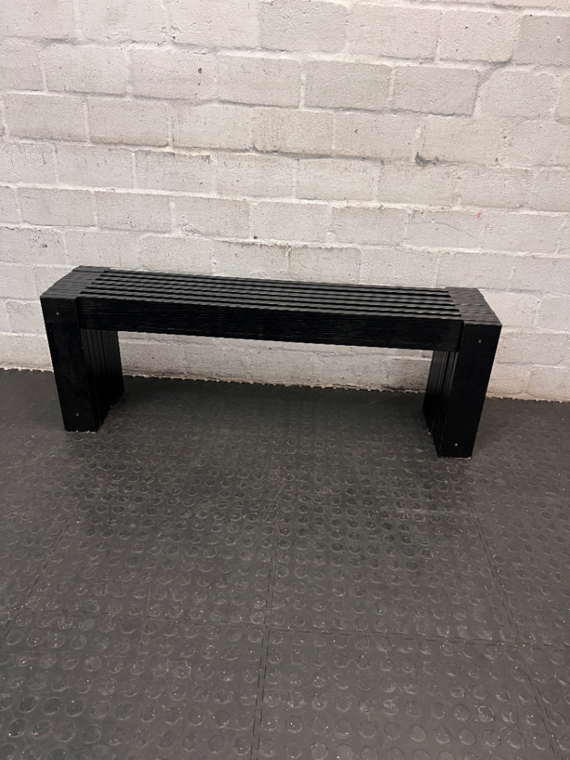Contemporary Black Wooden Slatted Bench