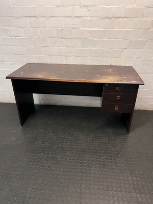 Dark Wood-Look Office Desk with 3 Drawers — Damaged Wood Surface