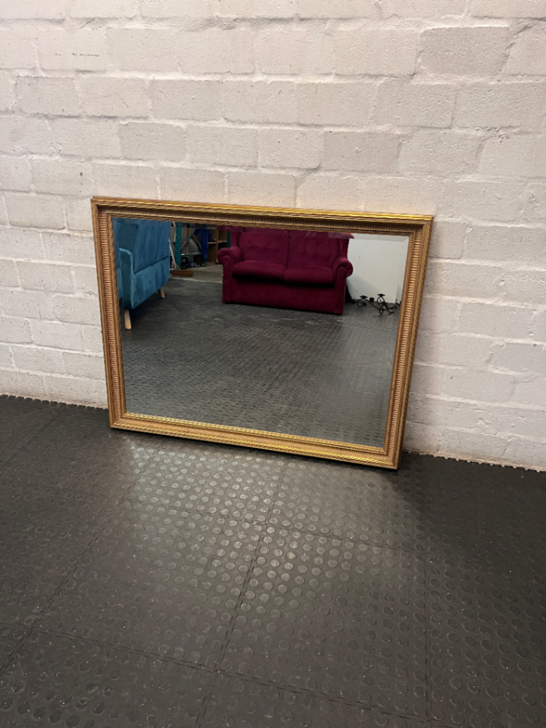 Ornate Gold-Toned Ribbed Wall Mirror — Good Condition