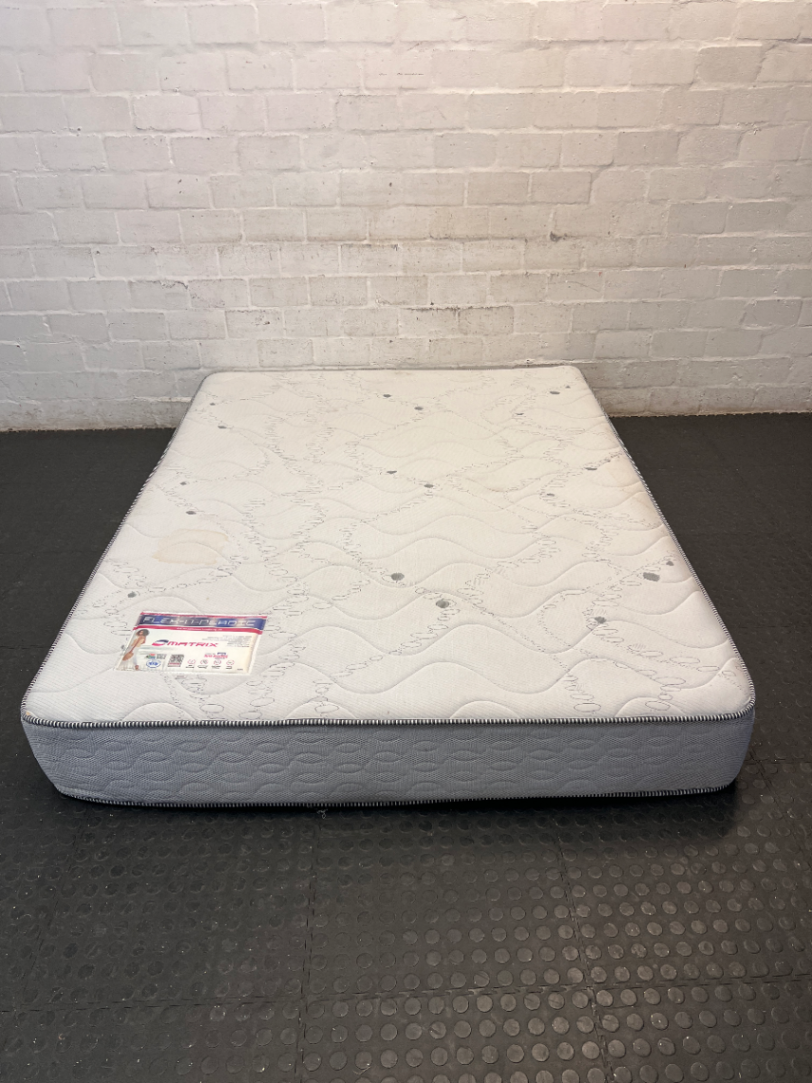 Queen Extra-Length Quilted Mattress — Fair Condition with Visible Wear