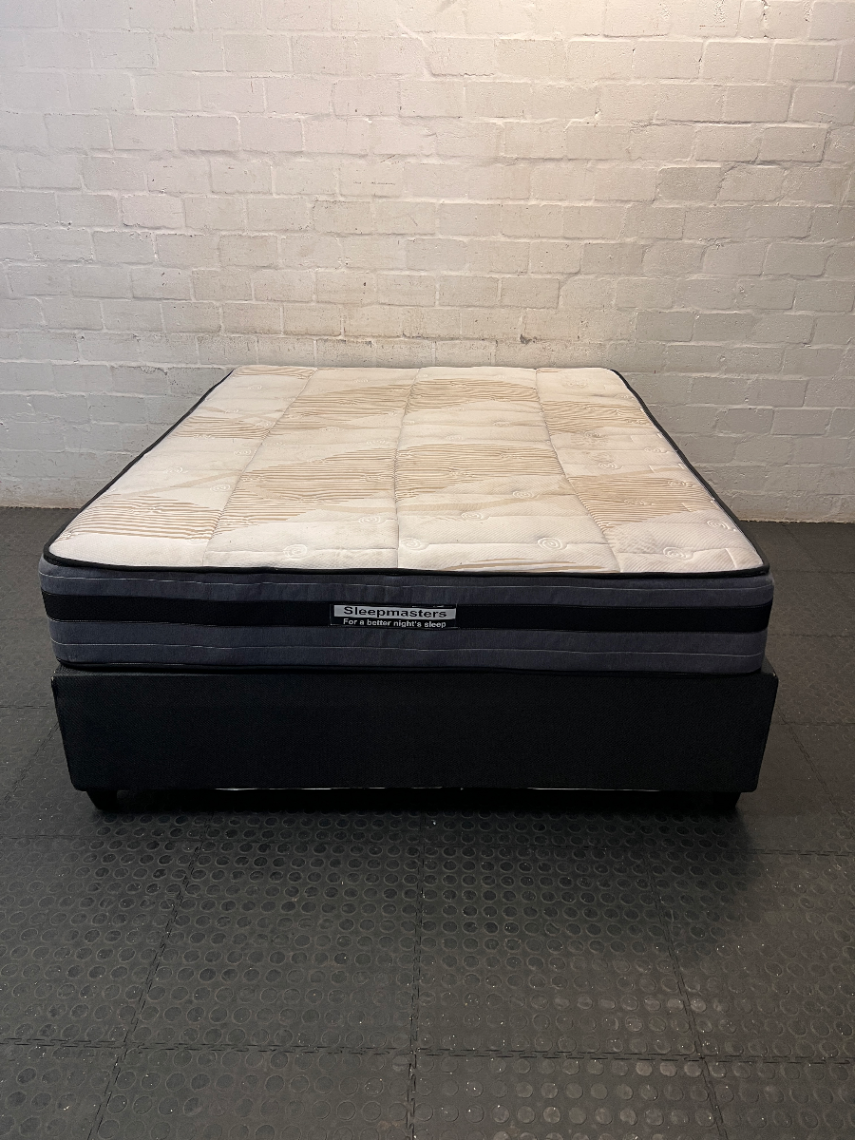 Queen Sleepmasters Base Set — 9-Month-Old Mattress and Base in Fair Condition