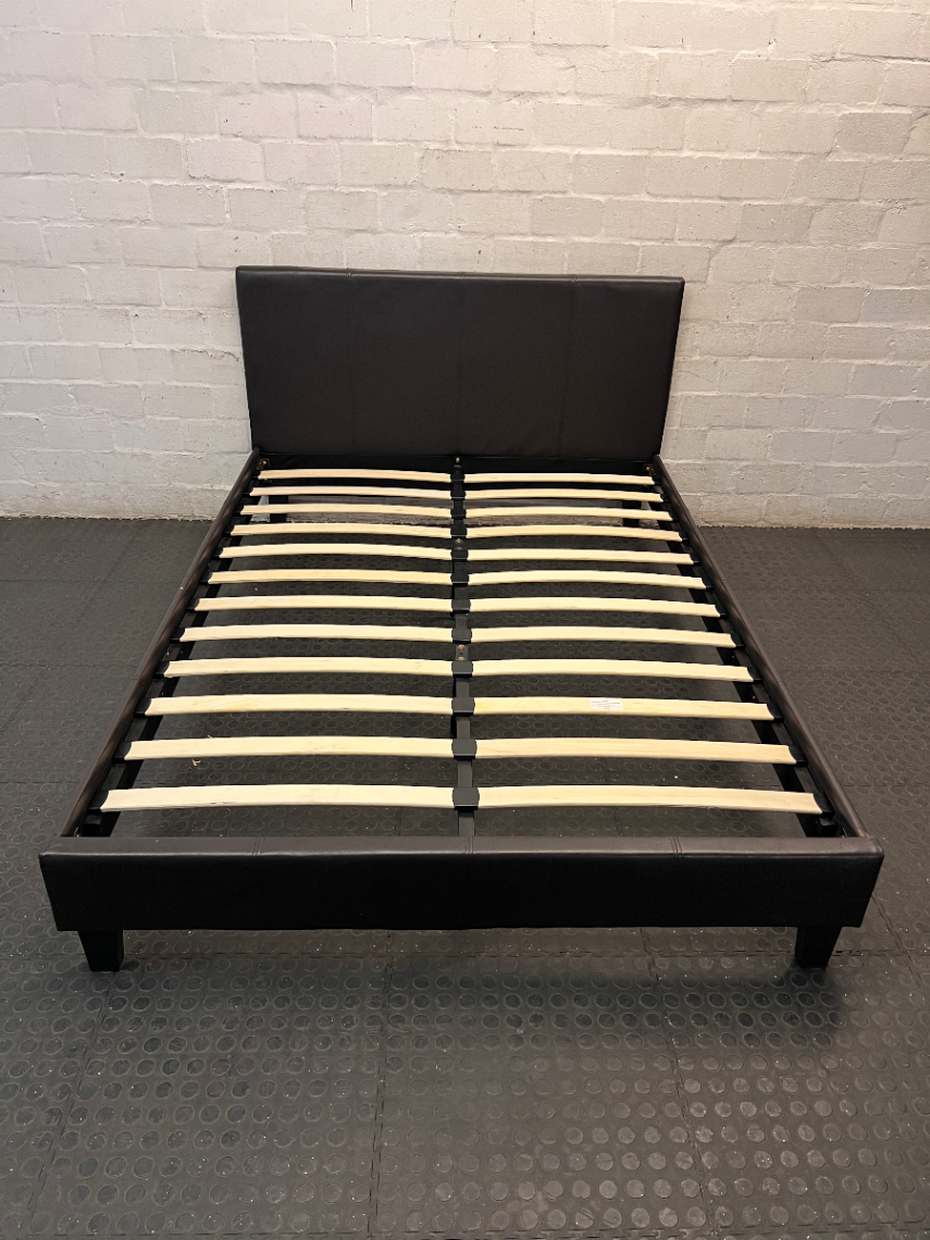 Dark Faux Leather Double Bed Frame with Slats