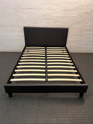 Dark Faux Leather Double Bed Frame with Slats