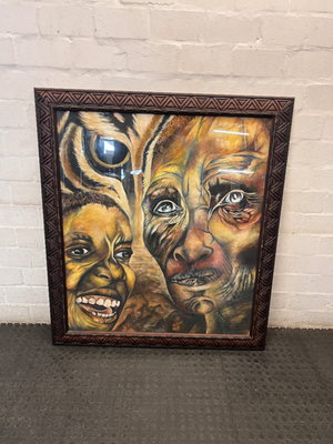 Large Carved Wooden Framed Portrait Artwork — Used; Fair Condition