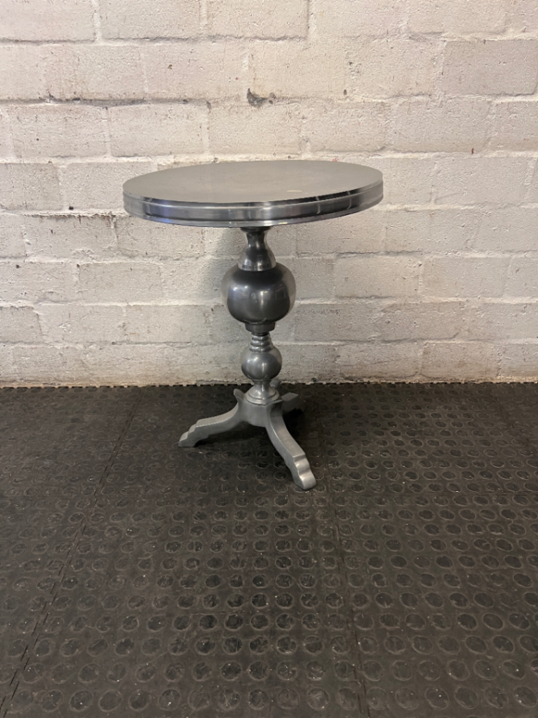 Metallic Silver Round Pedestal Side Table