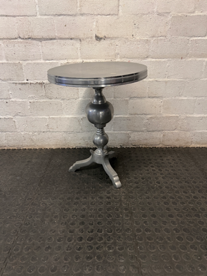 Metallic Silver Round Pedestal Side Table