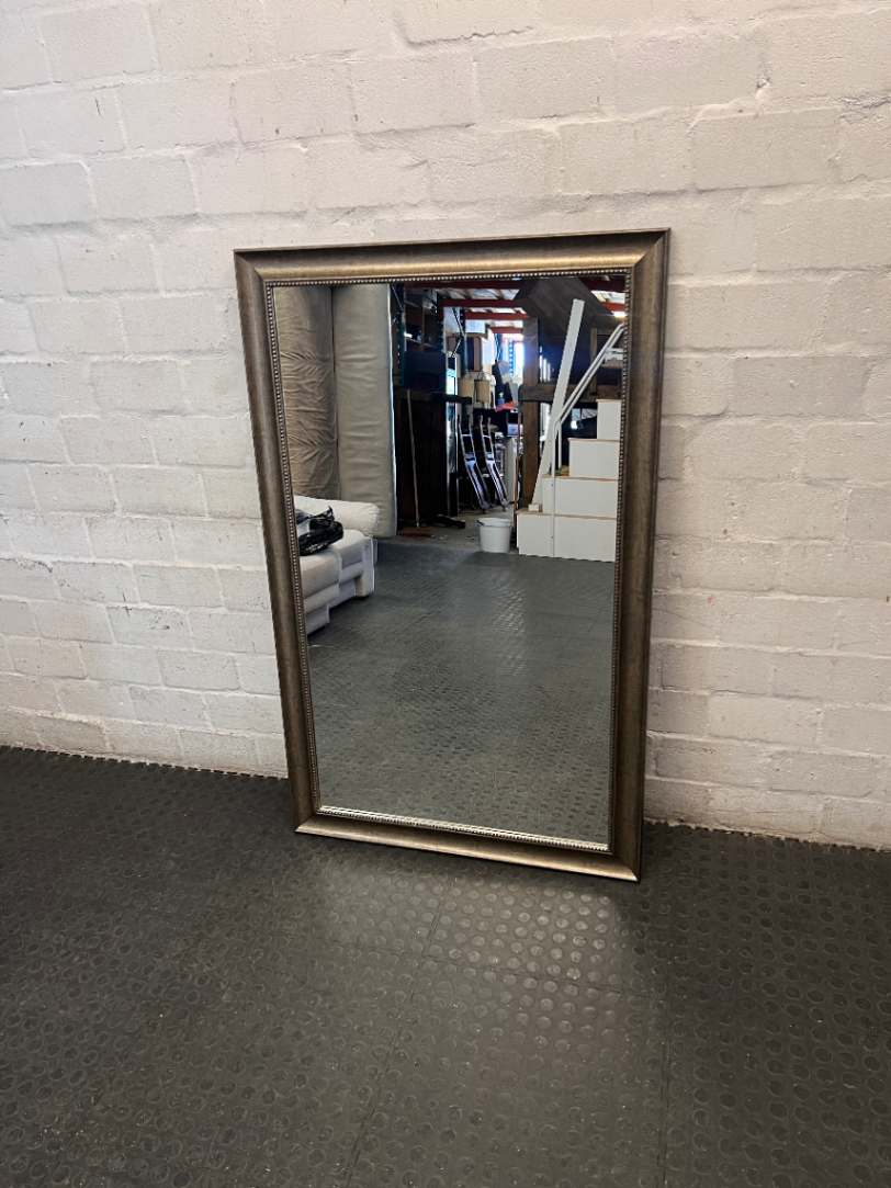 Large Rectangular Champagne Gold Beaded Mirror — Clean Condition