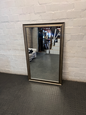 Large Rectangular Champagne Gold Beaded Mirror — Clean Condition