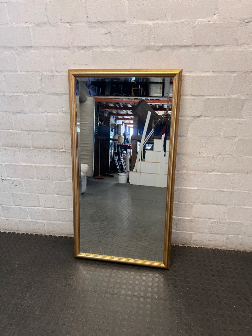 Rectangular Wall Mirror with Bevelled Gold Frame — Fair Condition with Visible Wear