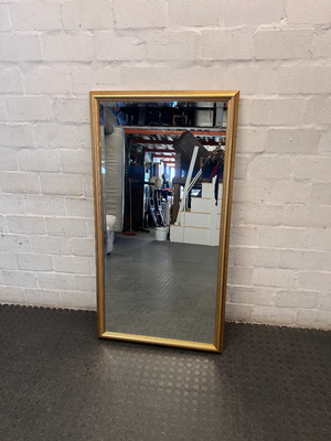 Rectangular Wall Mirror with Bevelled Gold Frame — Fair Condition with Visible Wear