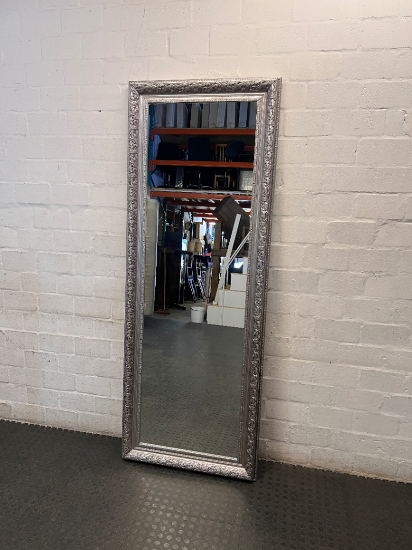 Ornate Full-Length Silver Mirror — Good Condition