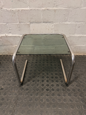 Cantilever Metal Side Table with Tinted Glass Top