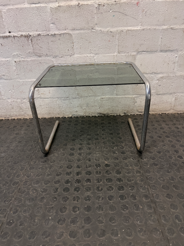 Glass and Chrome Cantilever Side Table