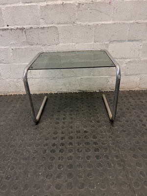 Glass and Chrome Cantilever Side Table