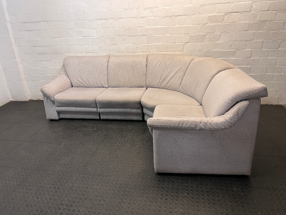 Grey Fabric Corner 4 Seater Couch — Fair Condition with General Wear