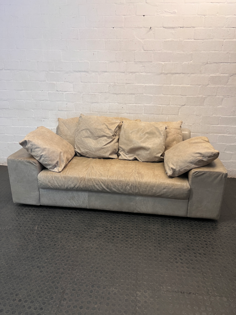 Coricraft 3 Seater Tan Leather Couch — Minor Wear and signs of use