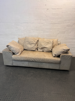 Coricraft 3 Seater Tan Leather Couch — Minor Wear and signs of use