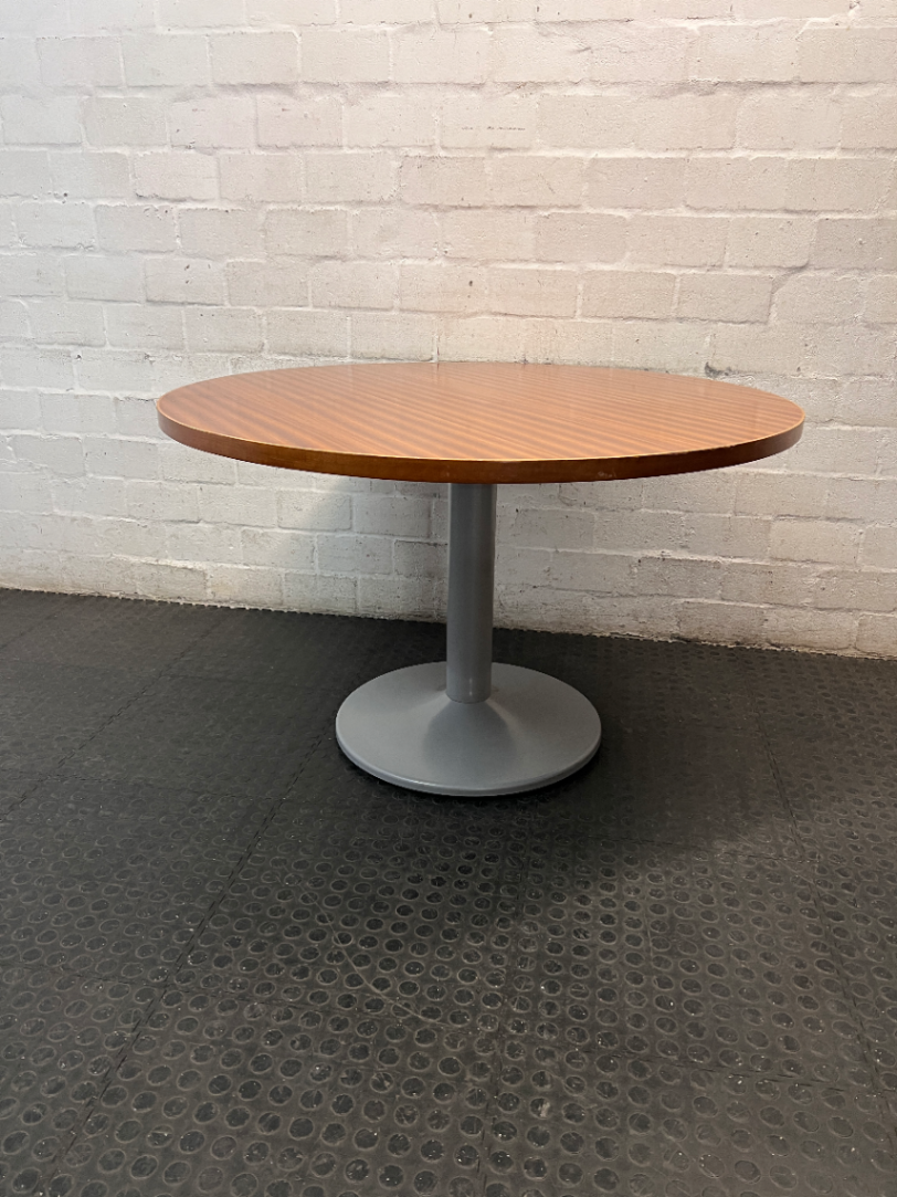 Round Wood Top Table with Metal Pedestal Base — Good Working Order
