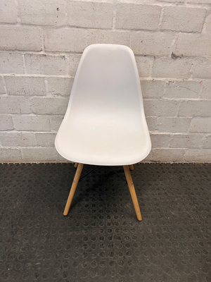 White Moulded Dining Chair with Wood Legs — Good Working Order
