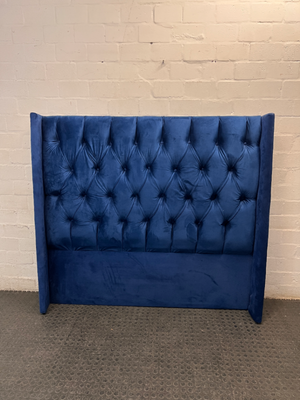 Navy Blue Velvet-Style Wingback Headboard by Makro — Good Working Order