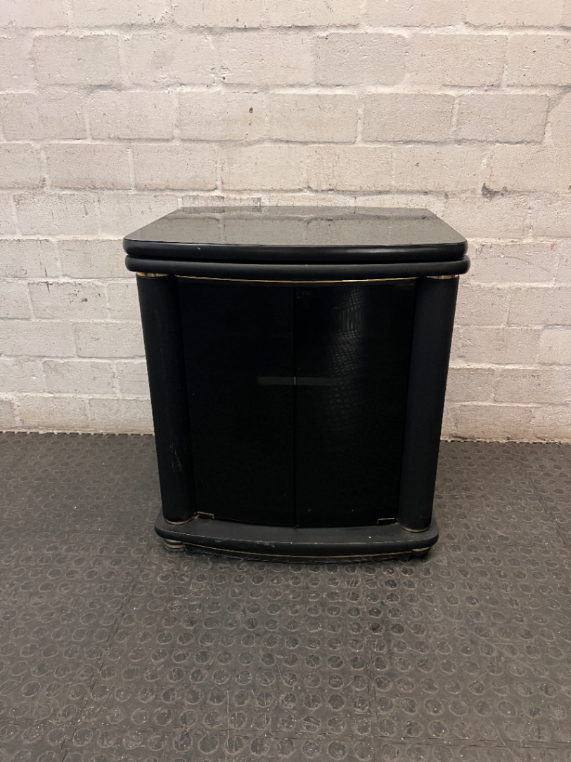 Black Swivel Top TV Unit with Glass Doors — Good Condition