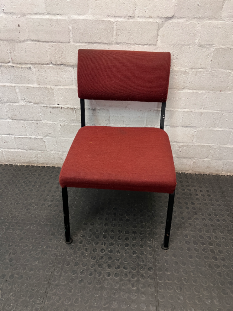 Red Fabric Mid Back Office Visitor Chair — Aged But Structurally Sound