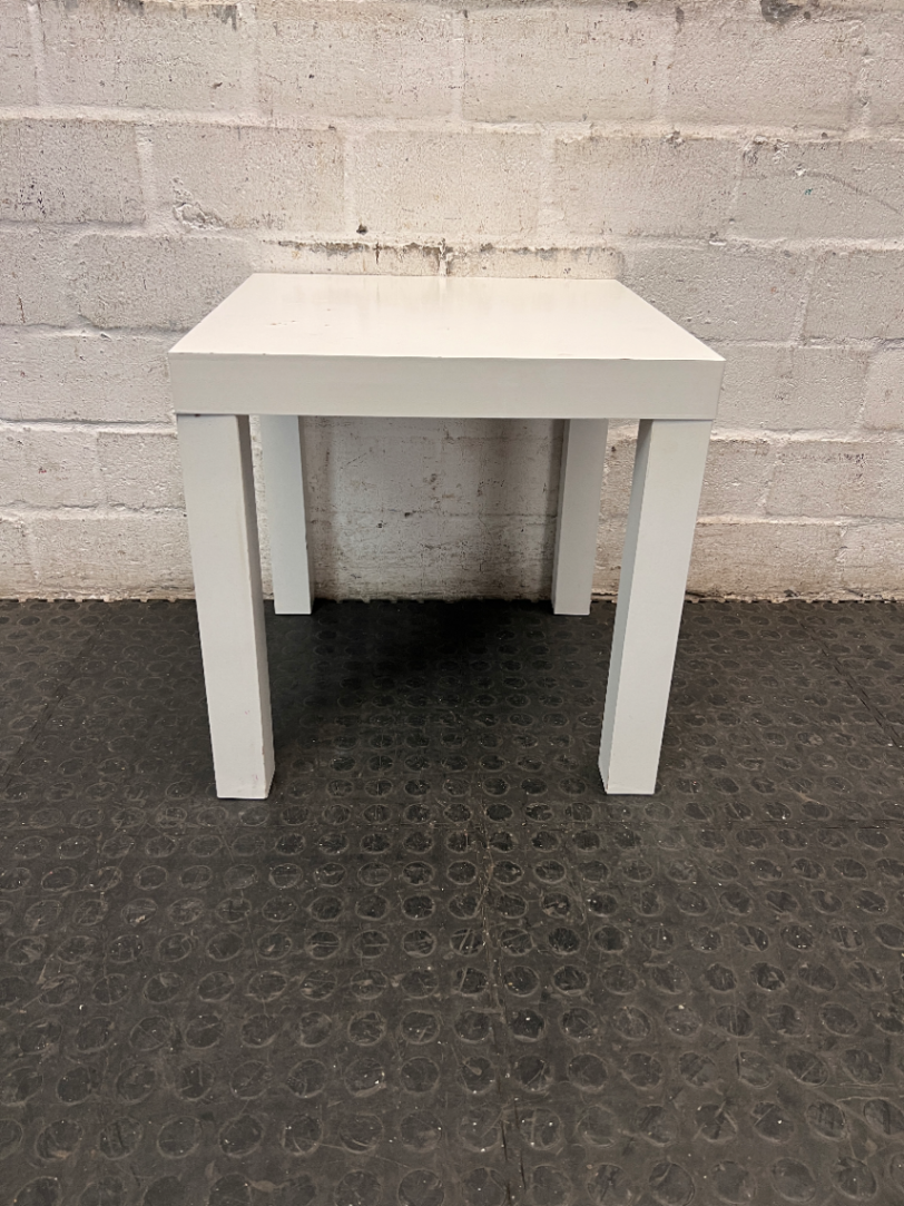 Square White Minimalist Side Table — Broken Parts and Damaged Legs