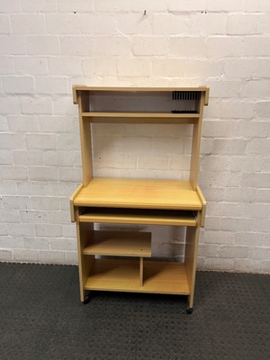 Light Oak Wood Computer Desk with Pull-Out Tray and Hutch — Minor Wear