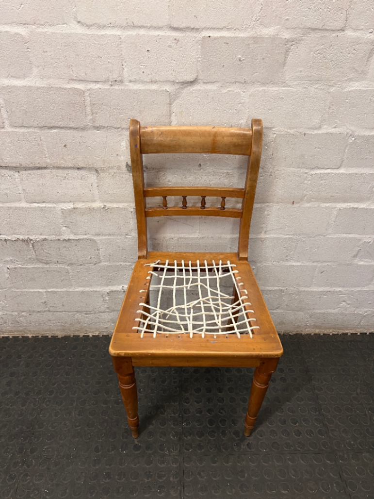 Vintage Wooden Dining Chair with Turned Detail — Damaged Riempie
