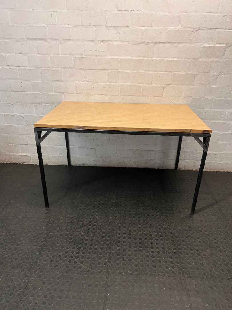 Custom Wooden Top Office Desk with Metal Frame — Used; Fair Condition
