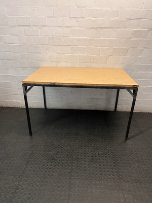 Custom Wooden Top Office Desk with Metal Frame — Used; Fair Condition