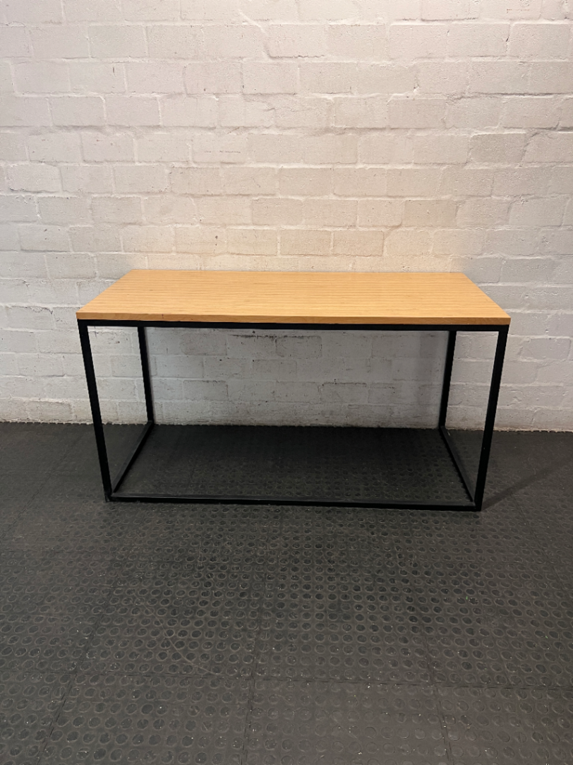 Modern Wood Top Office Desk with Black Metal Frame — Used; Fair Condition