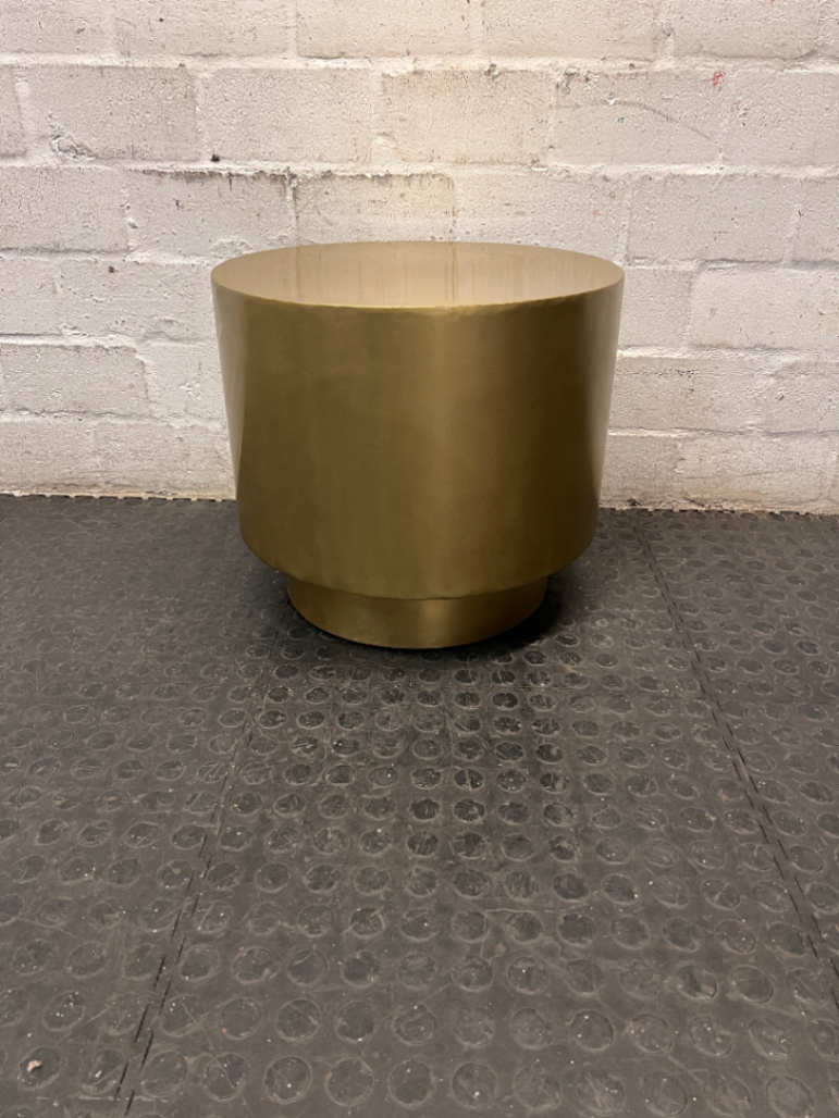 Round Gold Metallic Drum Side Table