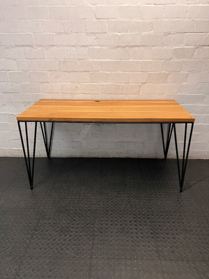 Rustic Wooden Office Desk with Black Hairpin Legs — Used; Fair Condition