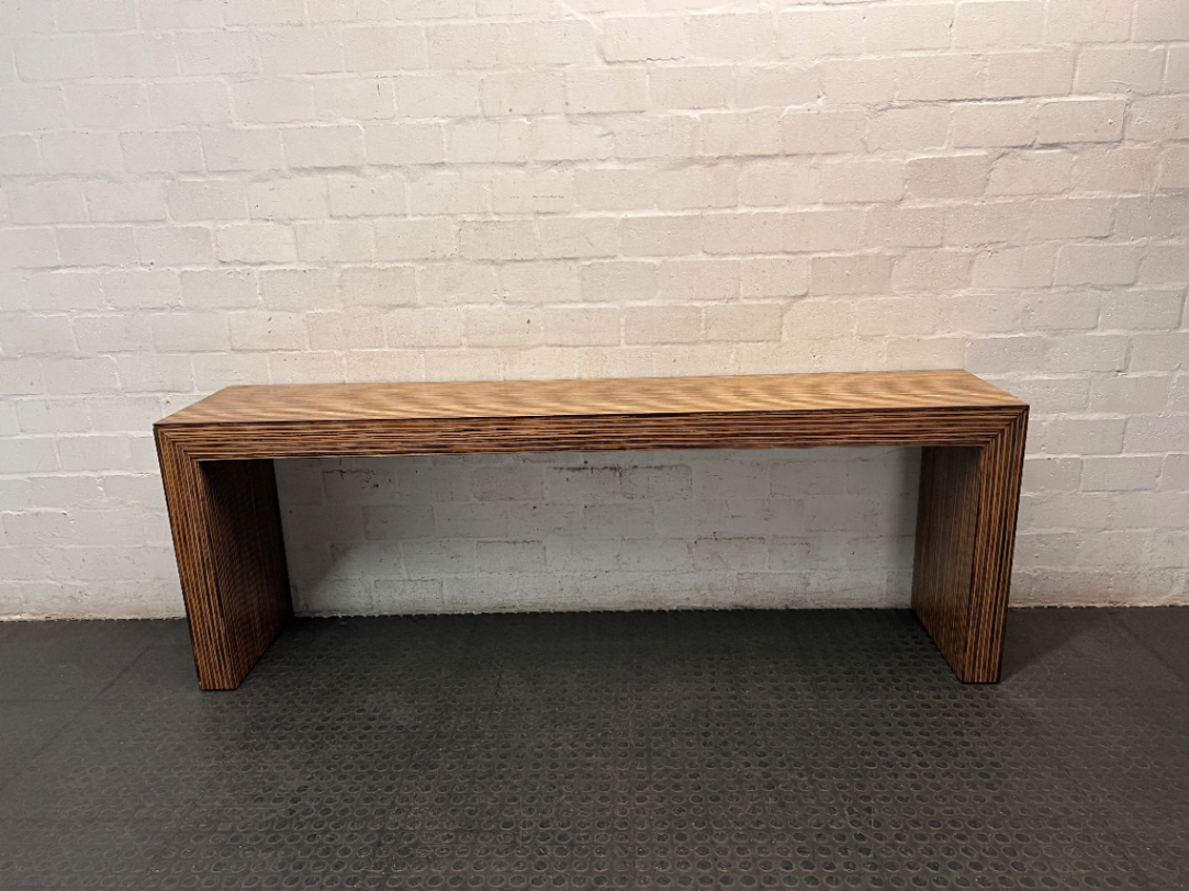 Contemporary Layered Wood Console Table — Used; Fair Condition