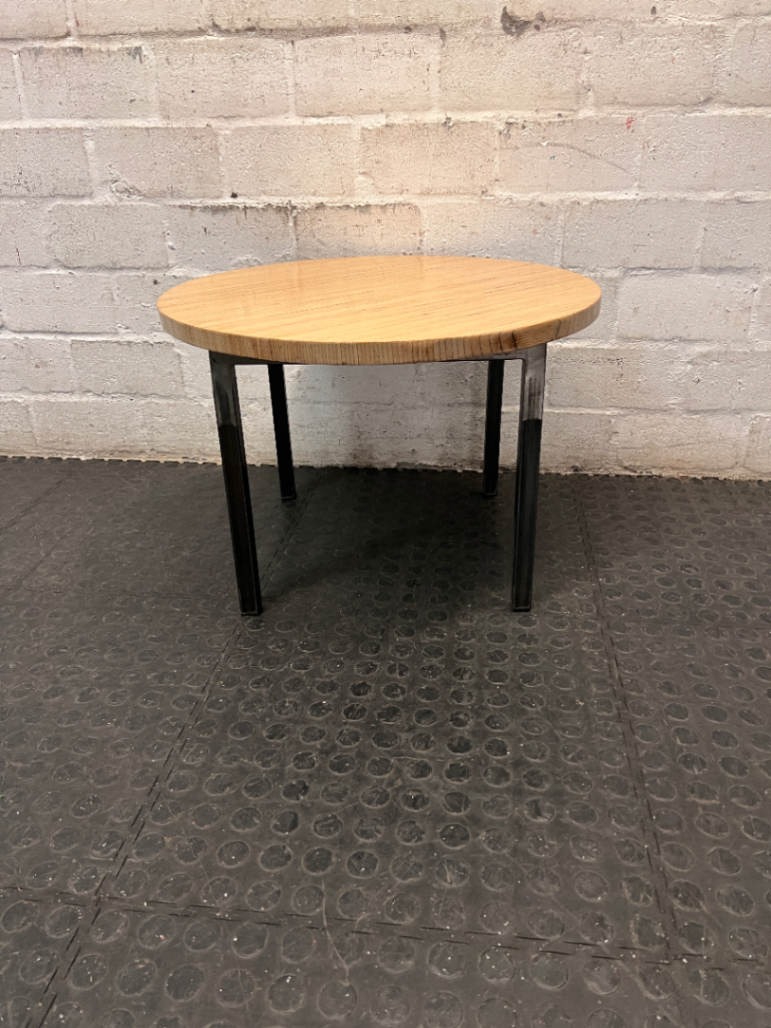 Round Light Wood and Metal Coffee Table — Clean Condition