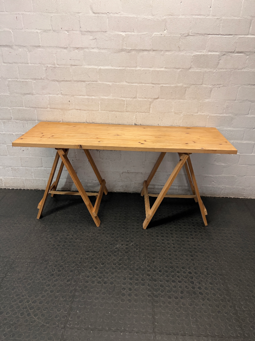 Practical Pine Wood Trestle Table — Used; Fair Condition