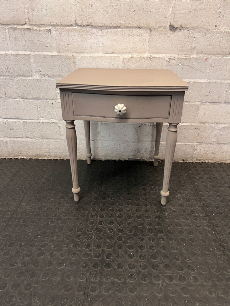 Painted Grey Bedside Table with Ceramic Knob — Good Condition