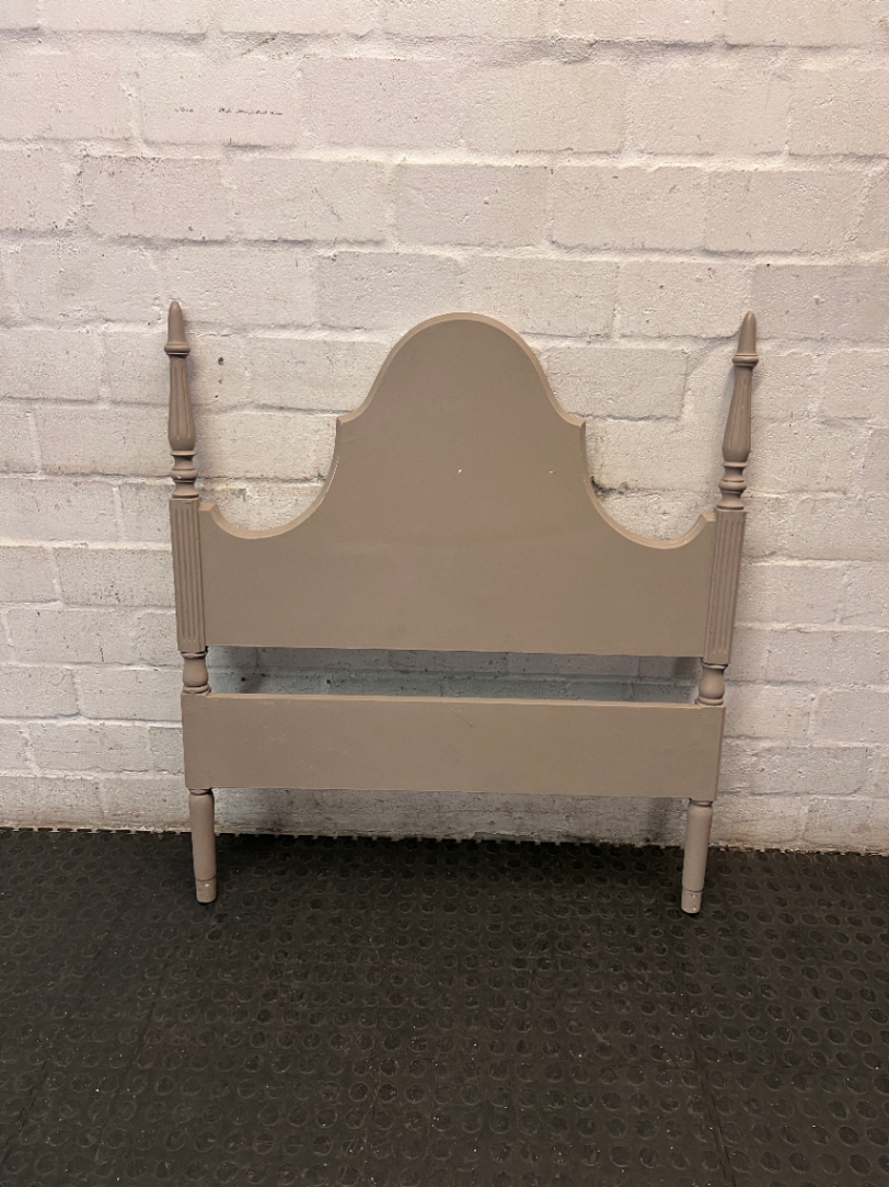 Grey Painted Single Headboard with Scalloped Top — Good Condition