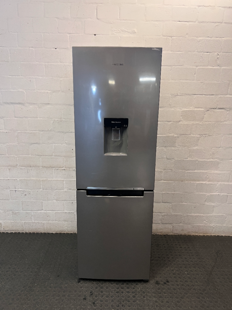 Samsung Silver Fridge Freezer with Water Dispenser — Good Working Order; Used Fair Condition