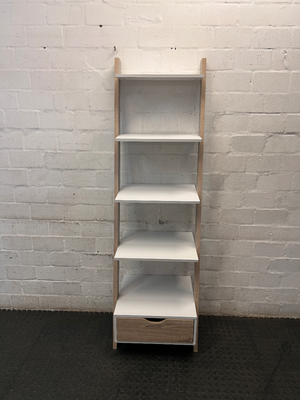 White and Light Wood Ladder Bookshelf with Drawer — General Wear and Maintenance