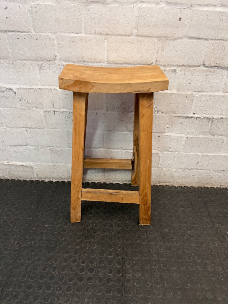 Rustic Solid Wood Backless Bar Stool — Fair Used Condition