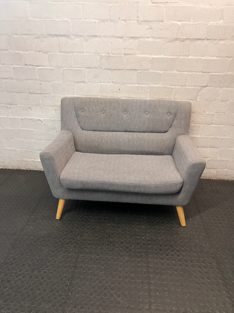 Grey Fabric 2 Seater Couch with Button Detail — Good Working Order