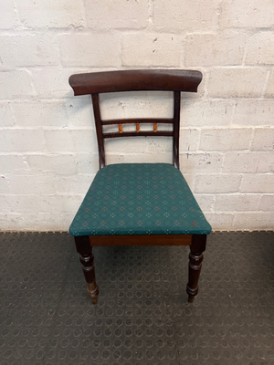 Vintage Style Dark Wood Dining Chair with Green Seat