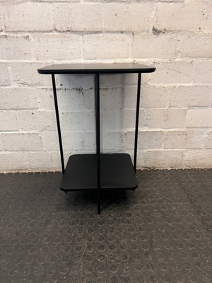 Black Minimalist Tiered Side Table — Fair Used Condition with Surface Wear