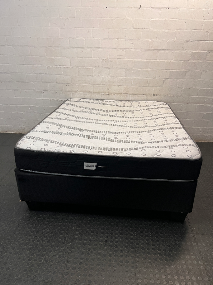 Queen Bed Mattress and Base Set — Fair Condition with General Wear