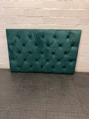Button-Tufted Green Fabric Double Headboard — Damaged Structure and Broken Legs