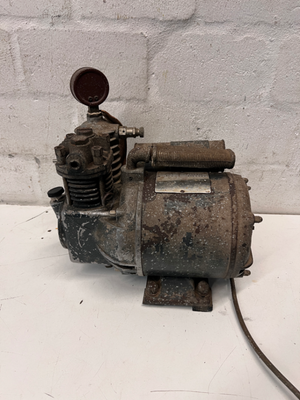 Vintage Portable Air Compressor with Pressure Gauge — Significant Wear and Surface Corrosion
